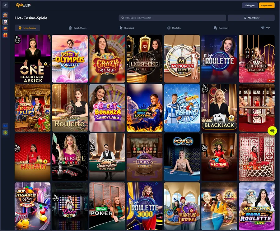 Alle Live-Casino auf einen Blick bei SpinHub Casino