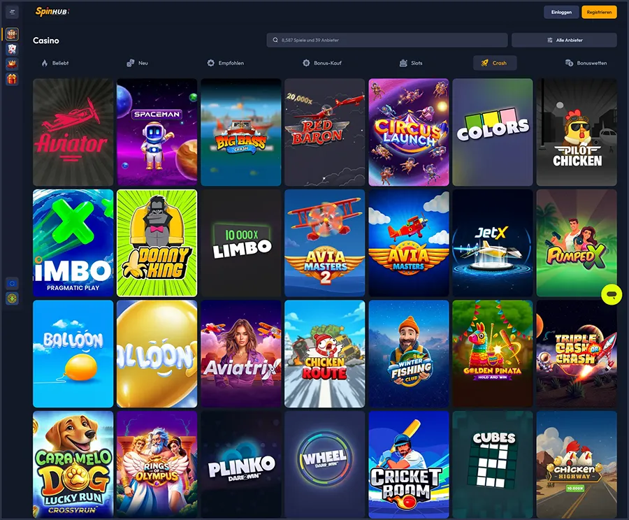 Mini-Crash-Games im SpinHub Casino