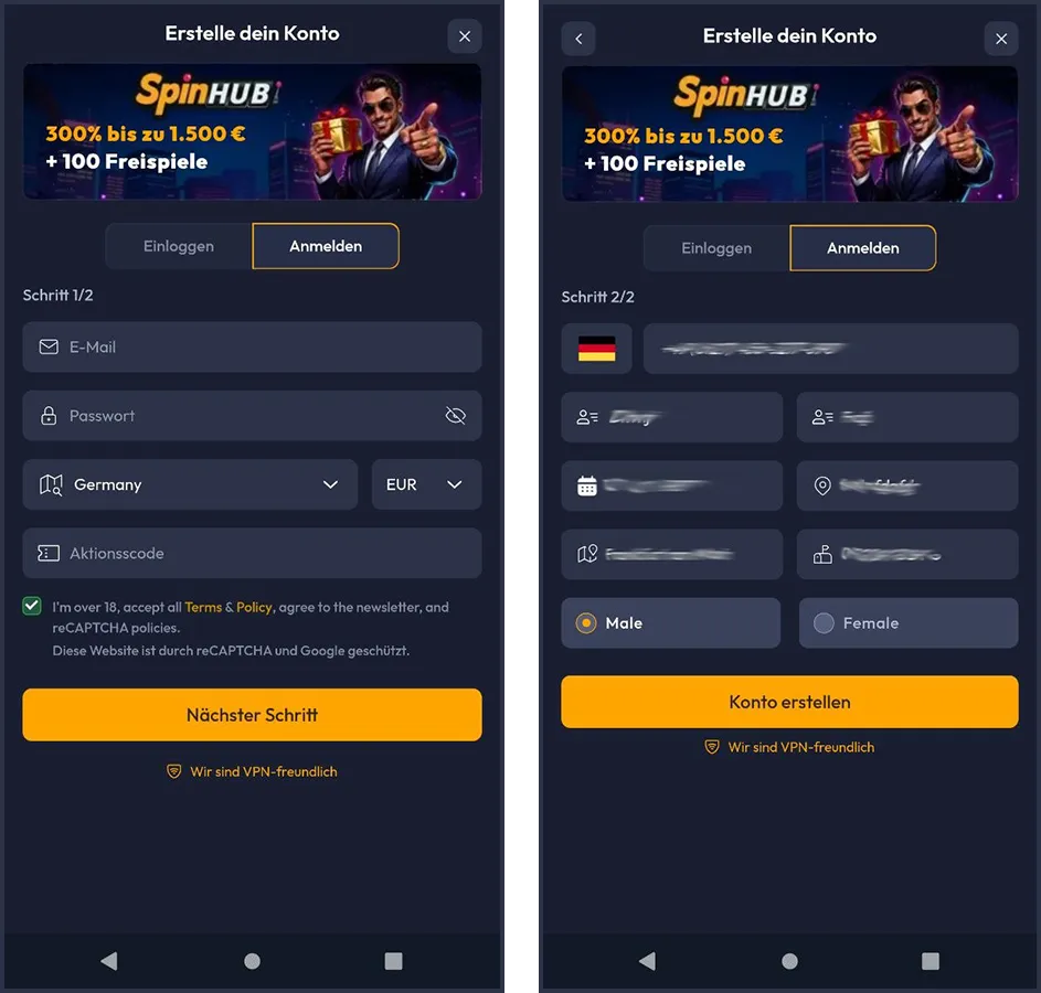 Schnelle Registrierung für neue Spieler bei SpinHub Casino